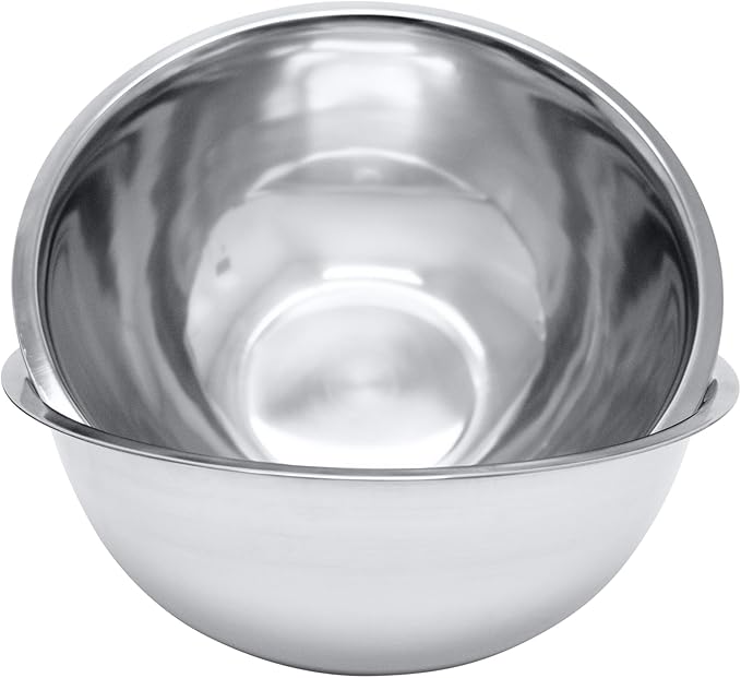 8 Quart, Set of 2, Mixing Bowls, Stainless Steel, Professional Chef, Commercial Kitchen, 13.25 Inches Diameter, Flat Base