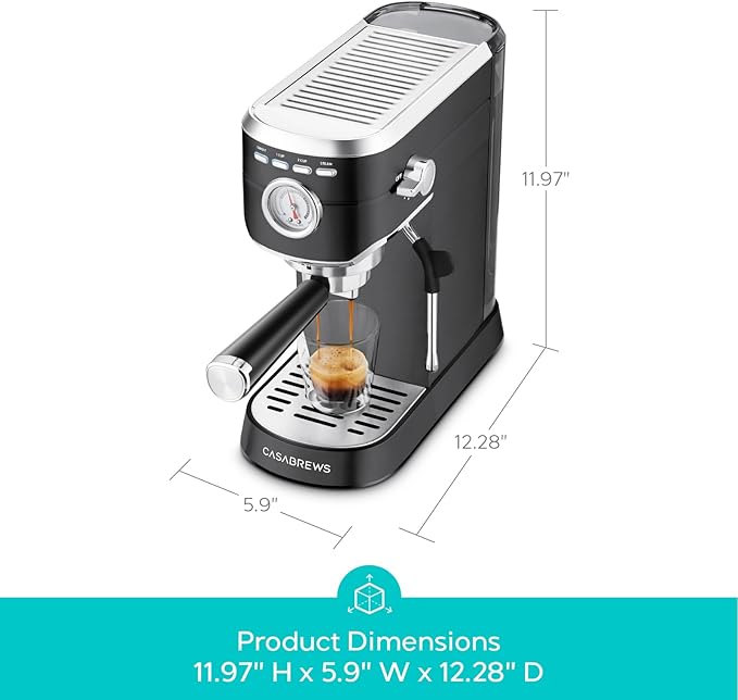 CASABREWS CM5418 Espresso Machine 20 Bar, Stainless Steel Espresso Maker with Milk Frother, Compact Cappuccino Machine for Home, Small Espresso Coffee Machine for Latte, Black