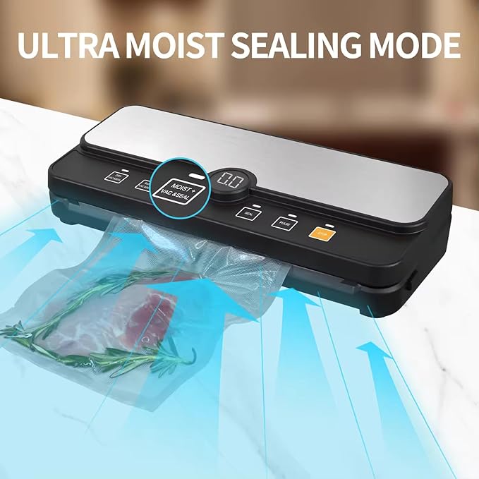 Vacuum Sealer Machine with One-Touch Seal | 4 Modes: Dry, Moist, Wet & Cold | Compact Food Saver with Built-In Cutter | Includes a Free 3m Vacuum Sealer Roll