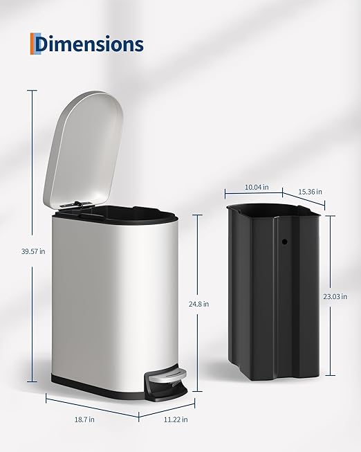 GarveeHome 13 Gal / 50 L Stainless Steel Kitchen Trash Can with Lid, Slim Step-On Garbage Bin, Large Rustproof Metal Trash Can with Soft Close, Inner Bucket & Rear Handle, Creamy White