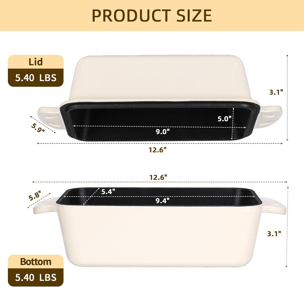 9x5 Enameled Cast Iron Loaf Pan with Lid - 2 in 1 Bread Pan for Baking Homemade Sourdough