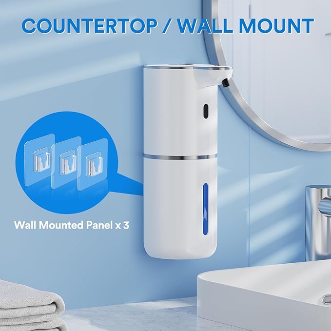 Automatic Foaming Soap Dispenser Touchless, Rechargeable Electric Hand ＆ Dish Soap Dispenser for Bathroom and Kitchen - Smart Digital Display, 6 Adjustable Level, 380ml, Wall Mounted, IPX5