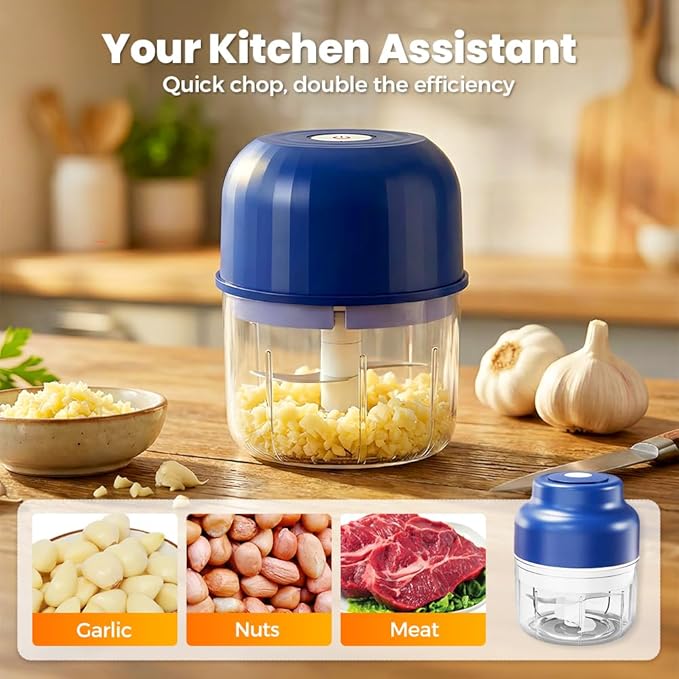 Electric Garlic Chopper, Mini Portable Veggie Chopper Garlic Grinder Onion Choppers, Wireless Electric Food Chopper Tool for Mashing Onion, Garlic, Chili, Ginger (Light Green)