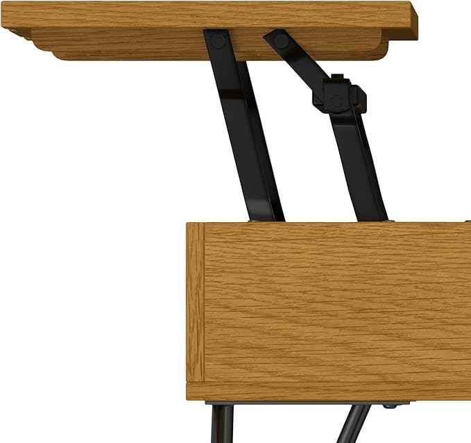 SIMPLIHOME Hunter Small Lift Top Coffee Table - 36 inch Wide Oak Veneer and Metal Industrial Cocktail Table in Oak, Living Room Table with Hidden Storage, 2 Cubbies, and Hairpin Legs