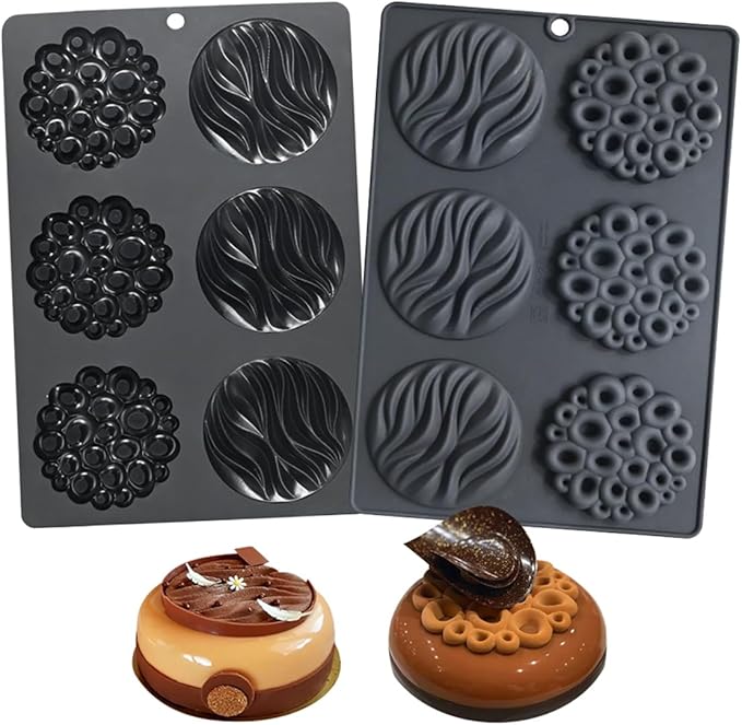 Silicone Mold, 6-Cavity Chocolate Mousse Cake Molds, Baking Mould for Desserts, Pastry, Candy, Non-Stick Food Grade Silicone Baking Pan (C_ Round)