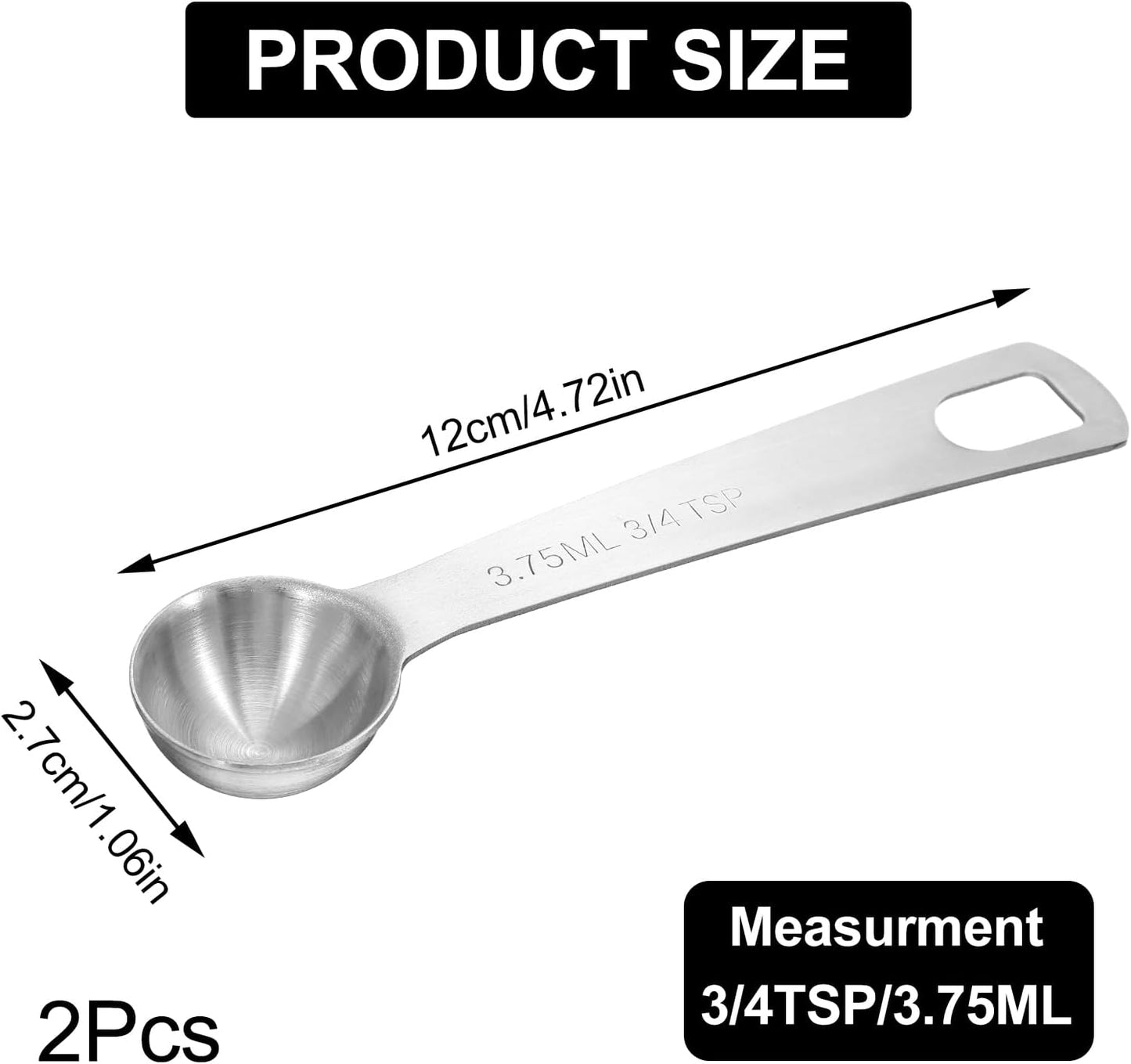 2Pcs 3/4 tsp Measuring Spoon, (1/4 tbsp | 3.75 ml | 1/8 oz) Stainless Steel Measure Spoons, Tablespoon Measuring Spoon with Precise Scale(Silver)