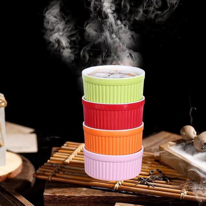 Ramekins 4oz,Creme Brulee Ramekins and Souffle Dishes,Porcelain Oven Safe Baking Bowls,Pudding Cups,Dipping bowl,Set of 6,Color