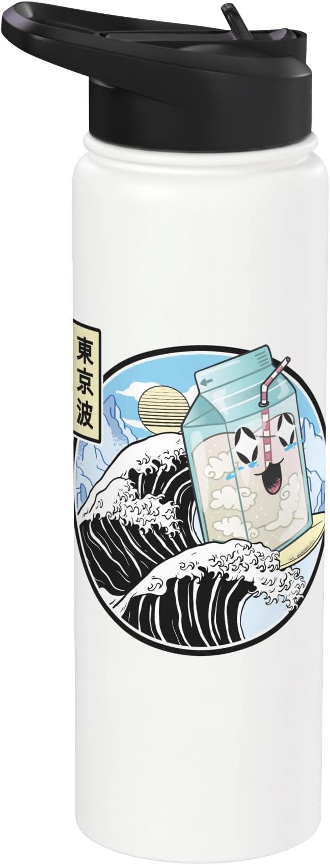 Surfing Milk Carton On Kanagawa Wave Vaporwave Kawaii Anime Stainless Steel Insulated Water Bottle