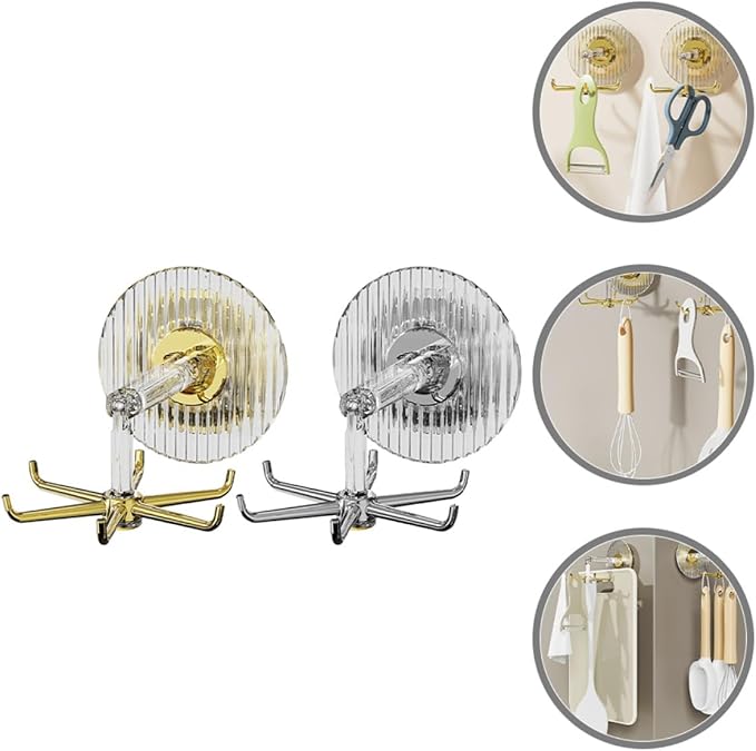 Garneck 2pcs Suction Wall Utensil Hooks with 360° Rotating Six-Claw Design for Kitchen Organization, Multipurpose Strong Hold Utensil Hangers Without Drilling, Wall Mounted Holder