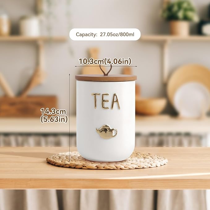 Ceramics Tea Canisters with Airtight Seal Lid, Simple Style Loose Leaf Tea Storage Containers for Kitchen Countertop, White Tea Jars (27.05oz/800ml)