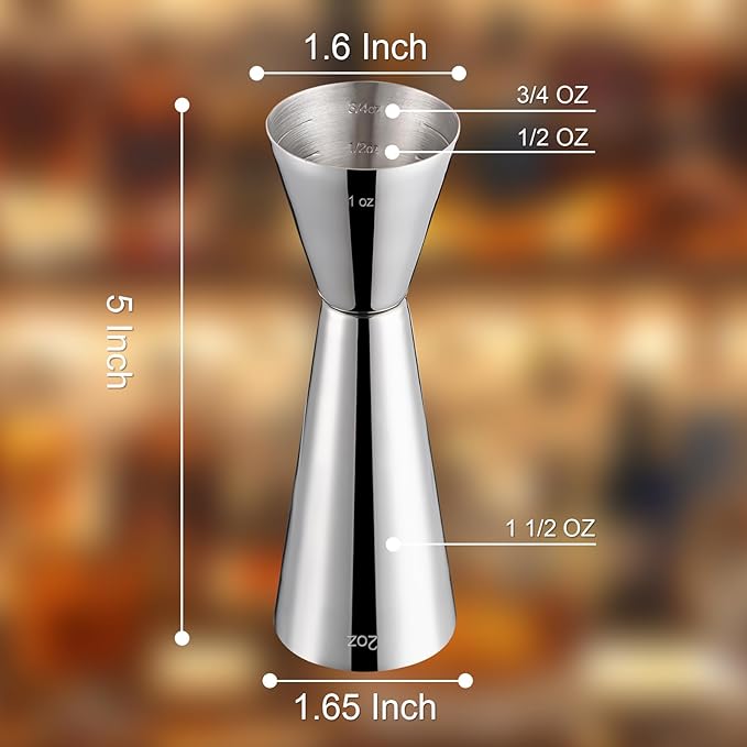 Briout Jigger for Bartending, Double Cocktail Jigger Japanese Premium 304 Food Grade Stainless Steel Jigger 2 OZ 1 OZ with Measurements Inside, Flat Edge