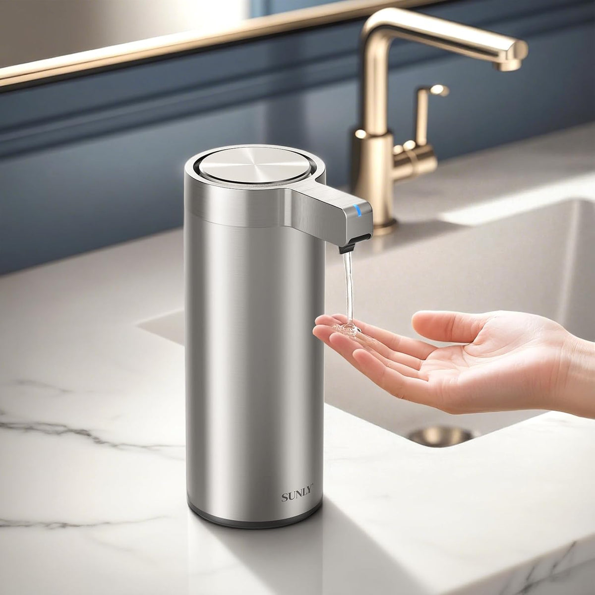 SUNLY Touchless Automatic Soap Dispenser – Clog-Free Pump, 0.2s Fast Sensor, USB-C Rechargeable, Smudge-Resistant Stainless Steel, for Kitchen & Bathroom Soap Dispenser