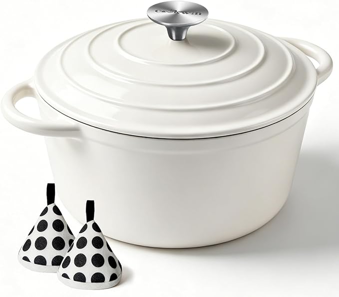 6 Quart Enameled Cast Iron Dutch Oven with Lid, Heavy-Duty And Non-Stick Cookware Pot for Braising, Stews, Roasting, Bread Baking - Oven & Stovetop Safe