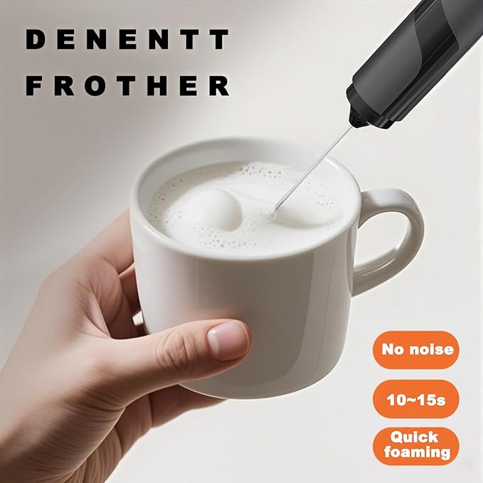 Handheld Milk Frother with Cover- 15-Second Silent Drink Mixer, Travel-Ready with ABS Sleeve, Battery-Powered for Coffee, Matcha & Shakes