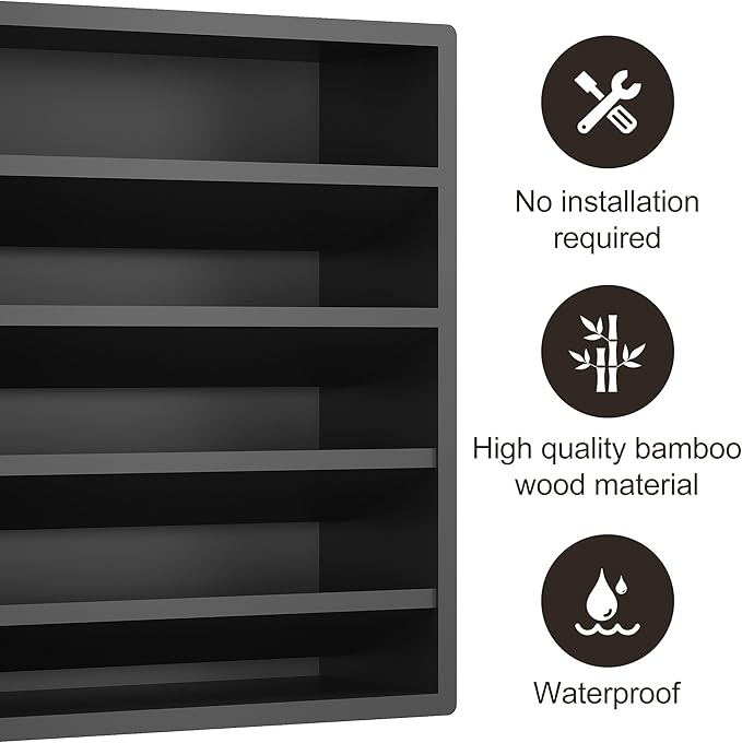 Orimade 4 Tier Spice Rack Organizer for Cabinet, Freestanding Bamboo Seasoning Rack for Countertop, Cupboard, Pantry, Kitchen, 13.18 x 4.13 x 12.2 inches(Spice Jars Not Included), Black
