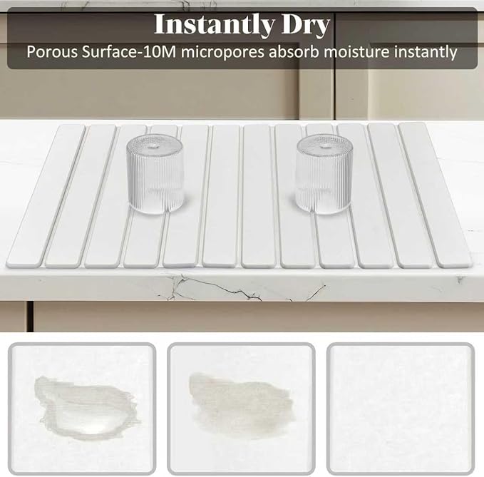 Large Stone Dish Drying Mats for Kitchen Counter, 28"(L)×16"(W), Quick Drying Collapsible Dish Drying Mat, Absorbent Eco-Friendly Diatomaceous Earth Mats for Dishes Bottles, Match Any Countertop
