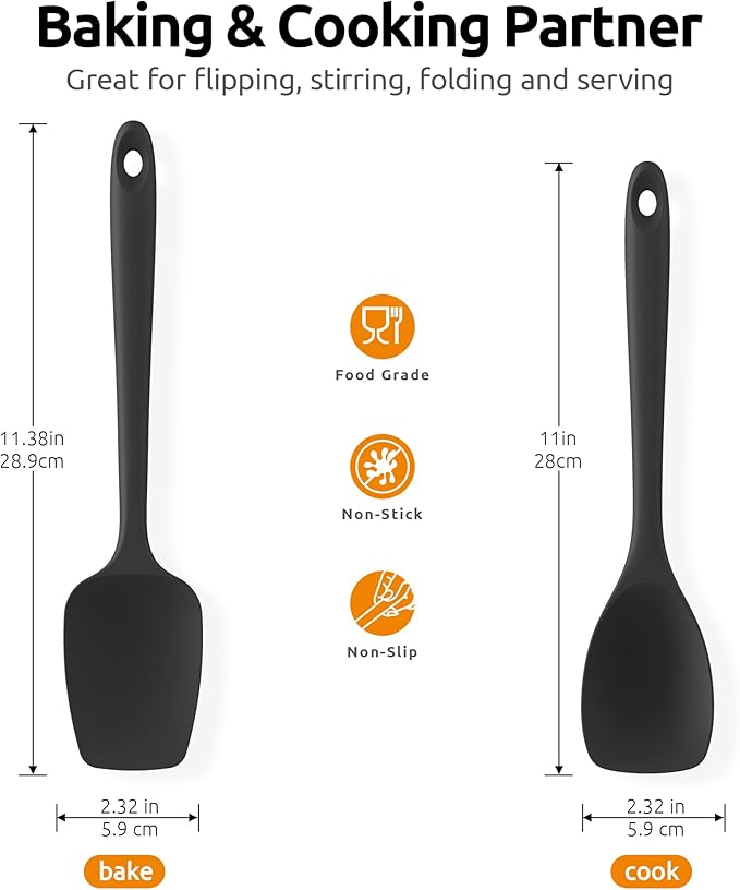 U-Taste 18/8 Stainless Steel Measuring Cups and Spoons Set of 10 and 600ºF Heat Resistat Silicone Flexible Baking Spoon Spatula & Cooking Scoop Spoonula (Black)