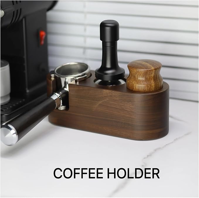 Walnut Wood Coffee Filter Holder, Espresso Tamper Mat Stand, Coffee Maker Support Base Rack, Barista Accessories(Gold)