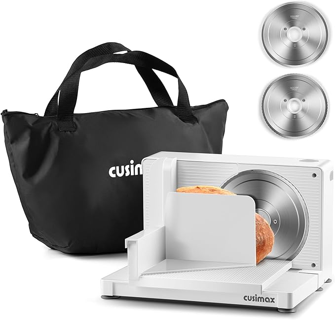 CUSIMAX Foldable Meat Slicer, Meat Slicer for Home with Child Safety Switch and 2 Removable Blades,Electric Deli Slicer Adjustable Thickness 0-20mm and Storage Bag