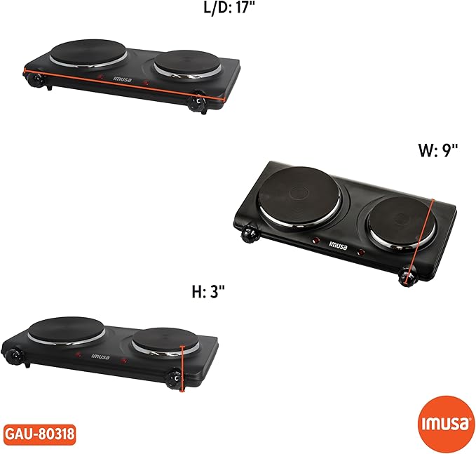 IMUSA Double Electric Hot Plate, Black (Pack of 3)