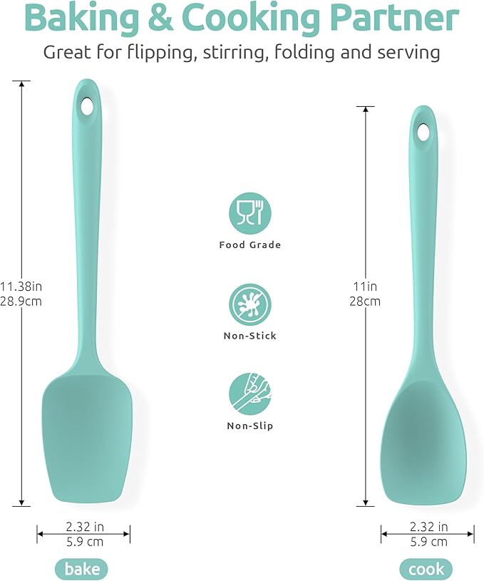 U-Taste 18/8 Stainless Steel Measuring Cups and Spoons Set of 12 (Multi) and 600ºF Heat Resistat Silicone Flexible Baking Spoon Spatula & Cooking Scoop Spoonula (Aqua Sky)