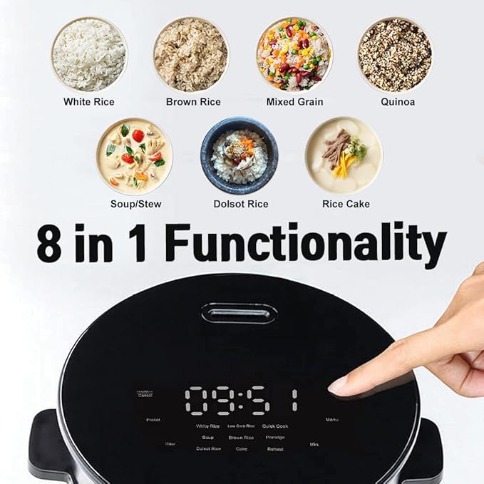 BANU Small Mini Rice Cooker Low Carb, Reduce Sugar, Keto Friendly 3 Cups (white rice), 1 Cup (Low carb rice), Keep Warm 24 Hours Preset For White, Brown Rice, Soup, Cake (BLACK)