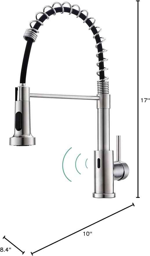 WEWE Touchless Kitchen Faucet with Pull Down Sprayer - Motion Sensor Kitchen Faucets Spring Single Handle Stainless Steel Kitchen Sink Faucet (Brushed Nickel)