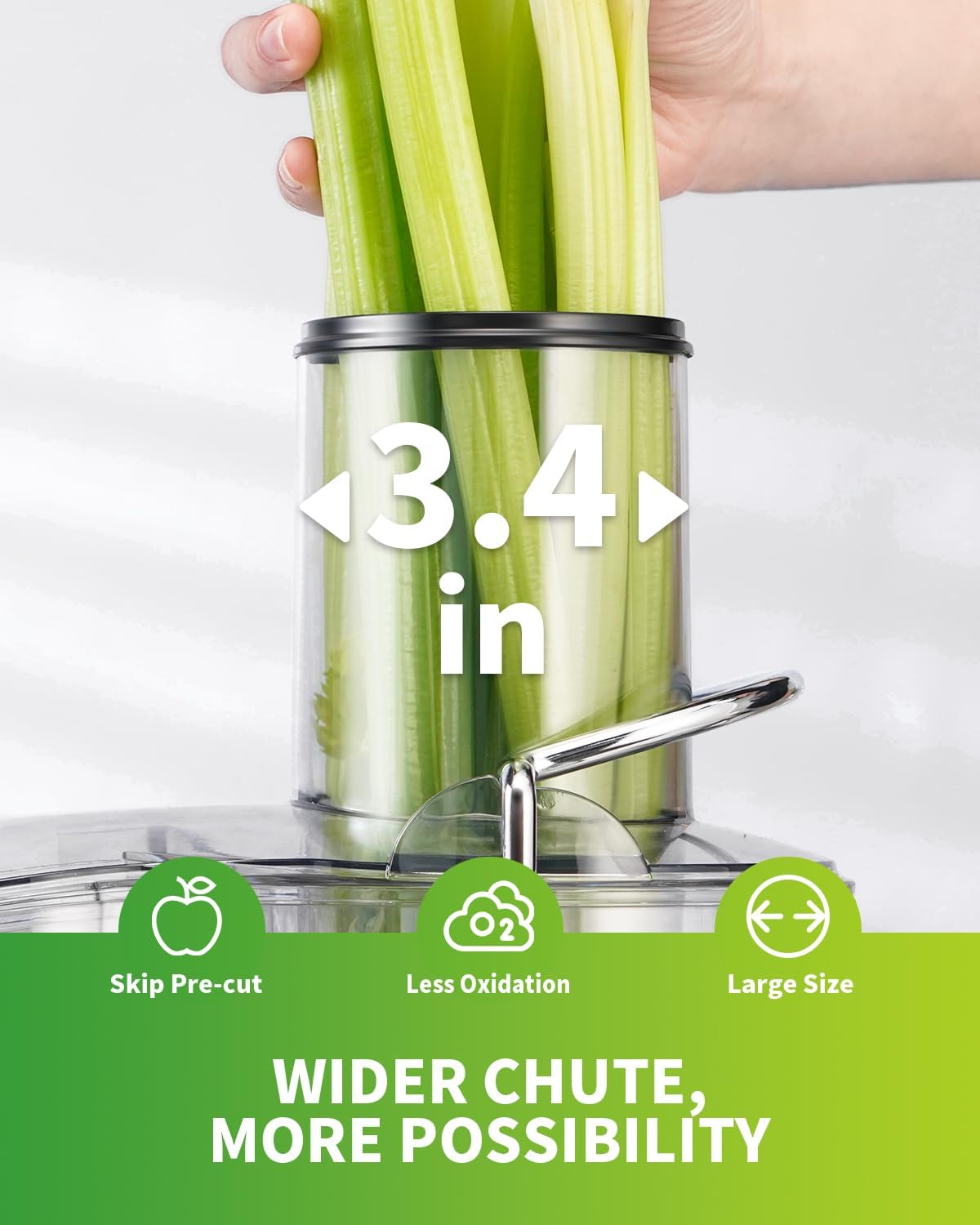 GDOR 1300W Powerful Juicer with Larger 3.4" Feed Chute, Titanium Enhanced Cutting System, Centrifugal Juice Extractor Maker with Heavy Duty Full Copper Motor, Dual Speeds, BPA-Free, Silver