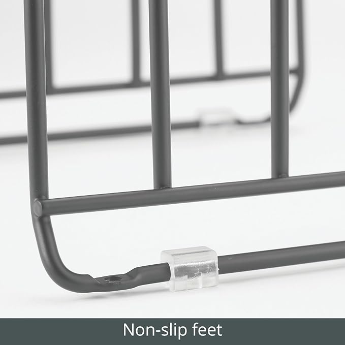 mDesign Pot Lid and Pan Rack — Metal Wire Rack for Cabinets, Pantries or Kitchen Surfaces — Freestanding Pan Stand with 5 Slots for Pans, Pots, Lids and Crockery — Dark Grey