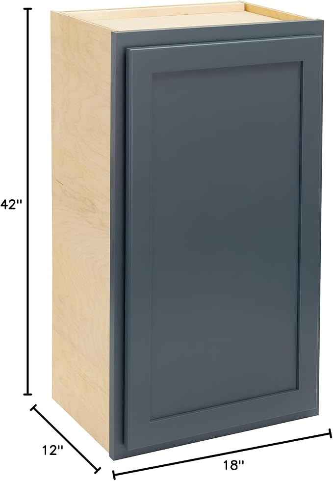 Quicklock RTA (Ready-to-Assemble) 42" Tall Wall Kitchen Cabinets - Shaker Style | 100% Hardwood | Made in America | Soft Close Hardware (Needlepoint Navy, 12''D x 18''W x 42''H)