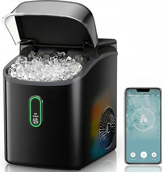 Silonn WiFi Nugget Ice Maker Countertop, 33Lbs/24H Soft Chewable Pebble Ice Machine, Timer Function & App Status Alerts, Compact for Home, Kitchen & Office Use