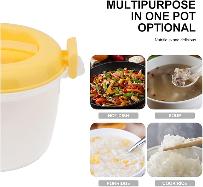 OSALADI 1L Microwave Rice Cooker Mini Rice Cooker Steamer Keep Warm Function for Soups Stews Grains Oatmeal Yellow