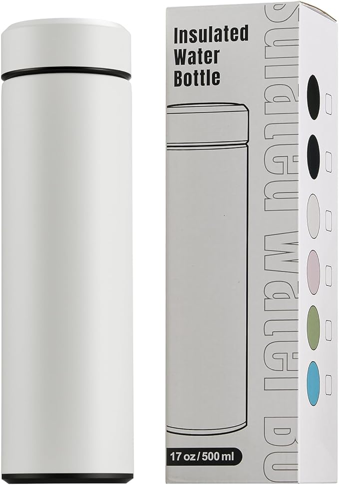 PARACITY Insulated Water Bottle, 15 oz Stainless Steel Water Bottles, Double Wall Vacuum Hot Drinks Insulated bottle, Metal Water Bottle Keeps Hot for 12 Hrs, Cold for 24 Hrs, for Coffee, Tea (white)