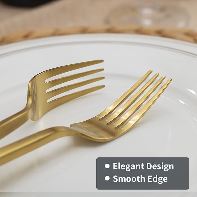 Alata Cube Matte Gold 40-Piece Flatware Set, Forged Cutlery Set, Service for 8, Stainless Steel Tableware with Square Handle for Home/Restaurant, Dishwasher Safe