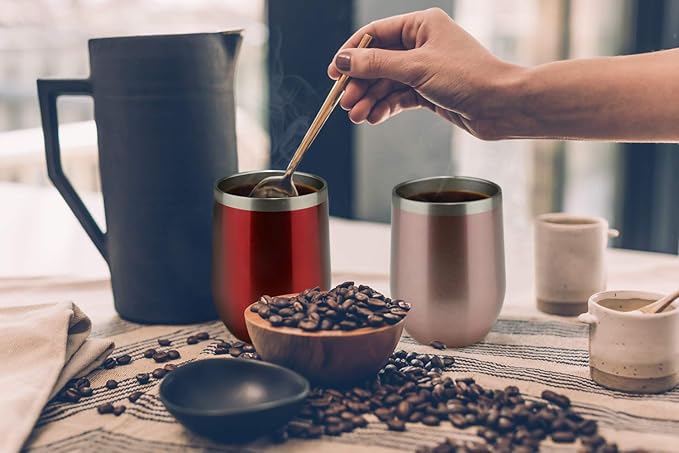 MEWAY 12oz/12 Pack Wine Tumbler Glasses with Lid -Double Wall Vacuum Stainless Steel Travel Tumbler Mug,Stemless Insulated Wine Cup for,Coffee,Cocktails,Gifts (Rose gold,Set of 12)