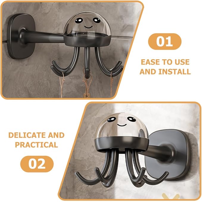 PRETYZOOM Rotating 6-Claw Kitchen Utensil Hook Rack Wall-Mounted Holder Organizer, Space-Saving Hanging Storage for Cooking Spoons, Spatulas, Black