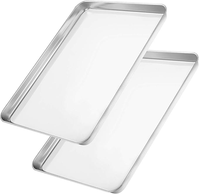 Wildone Baking Sheet Set of 2 - Stainless Steel Cookie Sheet Baking Pan, Size 18 x 13 x 1 inch, Non Toxic & Heavy Duty & Mirror Finish & Rust Free & Easy Clean