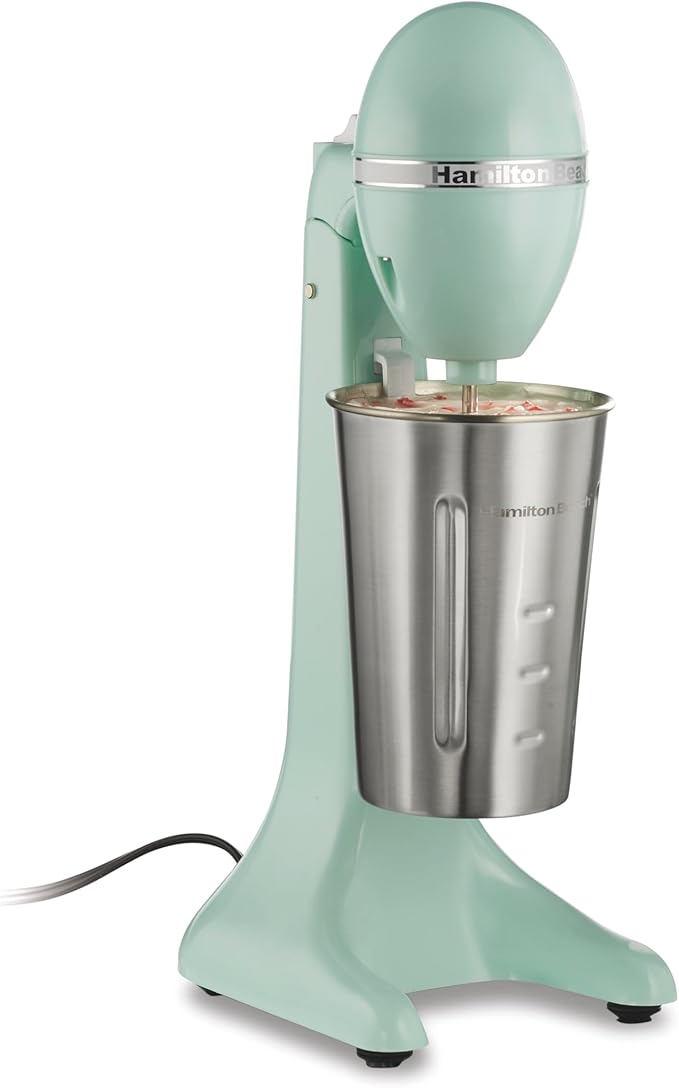 Hamilton Beach DrinkMaster Electric Drink Mixer, Retro Milkshake Maker & Milk Frother, 2 Speeds, Extra-Large 28 oz. Stainless Steel Cup, Mint