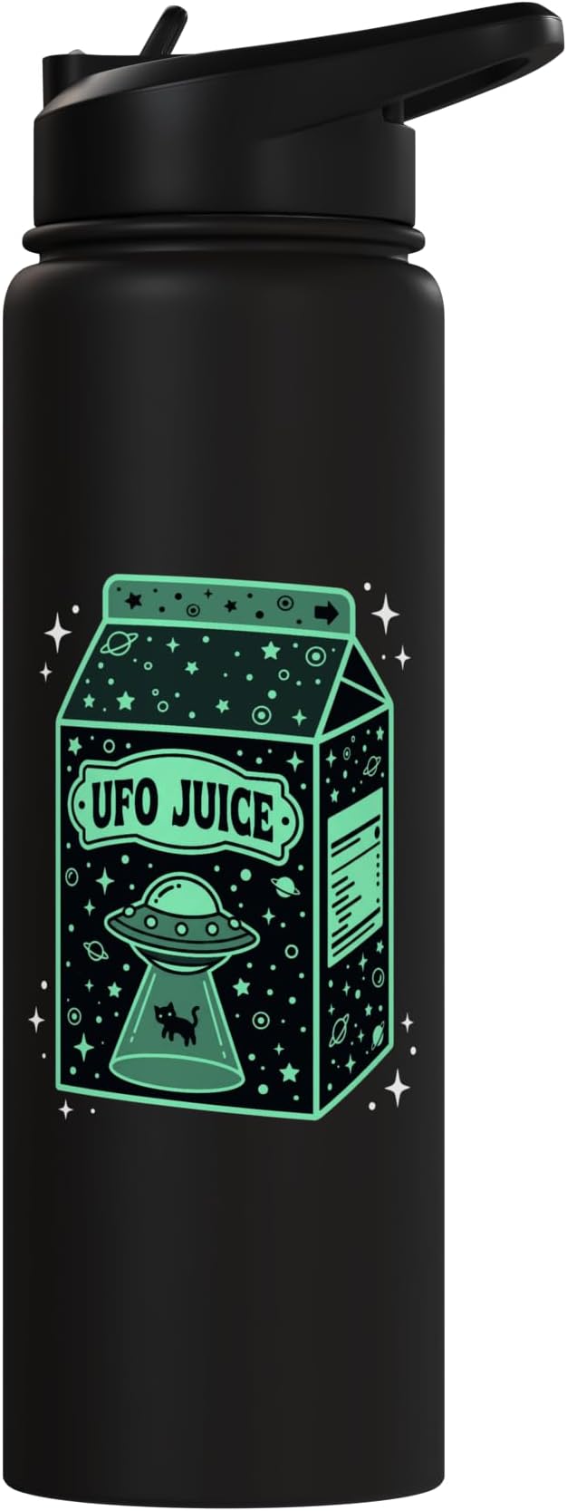 UFO Juice Retro Cat Abduction Alien Space Milk Cosmos Stainless Steel Insulated Water Bottle