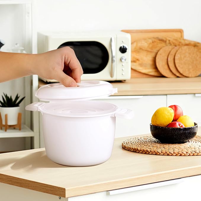 Microwave Rice Cooker, Microwave Pasta Cooker, 1.9 QT Micr Rice Steamer with Locking Lid, Portable Micr Chicken Cookers for Soup, Vegetable, Mashed Potatoes, Fish, Quick Healthy Meals 8.3 x 6.9 x 5.5 inch