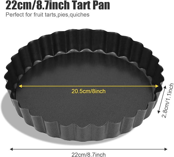 Tart Pan Removable Bottom 8 Inch Tart Pans Round Nonstick Quiche Pan Carbon Steel Quiche Baking Dish with Fluted Edges Fruit Tart Molds for Baking Pie Mold Pizza Chiffon Cake Dessert
