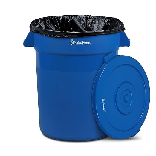 PLASTIC PRINCE 20 Gallon Round Trash Can Container with Lid Blue Plastic Commercial Garbage Bin for Home Garage Restaurants Warehouses