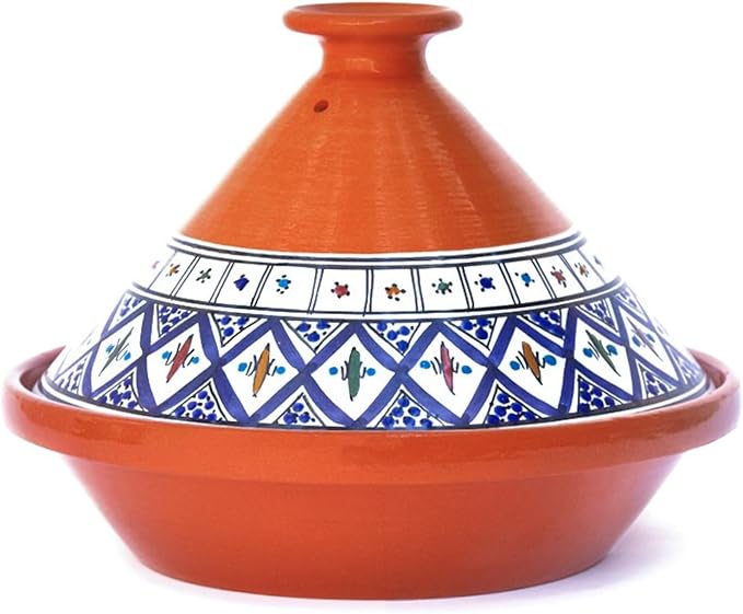 Kamsah Tagine Pot for Cooking and Flavor Enrichment - Medium Clay Pot 10”, 3.1 QT - Non-Stick Handmade Cookware - Moroccan Ceramic Pots for Cooking with Lid & Serving Bowl - Bohemian Classic Blue