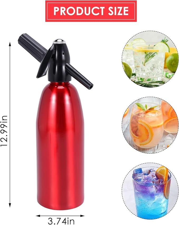Soda Siphon 1L Premium Sparkling Water Maker - Aluminum Portable Seltzer Machine for Home, Bar, Cocktails, Coffee, Tea,Uses 8g C02 cartridges(Not Included)