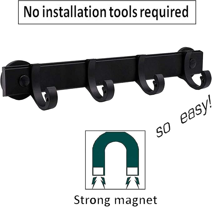 Magnetic BBQ Tool Rack, Universal Fridge Organizer Grill Cutlery Holder Towel Hanger - 4 Adjustable Rail Hooks Storage for Hanging Kitchen Utensils Tongs,Oven mitt,whisks,Hand Towel, etc.