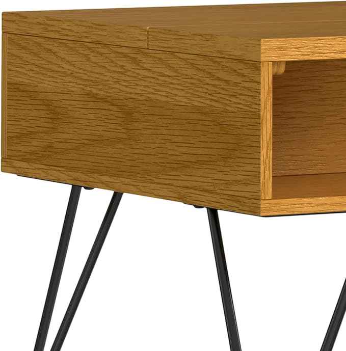 SIMPLIHOME Hunter 48 inch Wide Rectangle Industrial Lift Top Coffee Table in Oak Veneer for the Living Room and Family Room