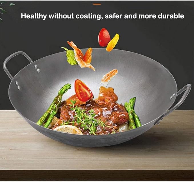 Commercial Two-Handle Wok, Non-Stick Wok Iron Gas Stove Safety Wok Stainless Steel Gas Stove Cookware,36cm