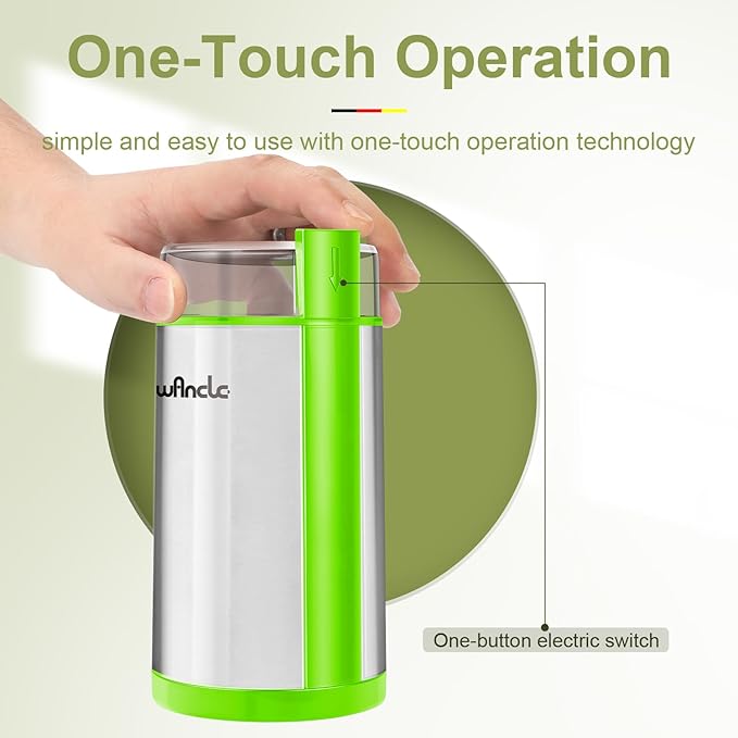 Coffee Grinder, Wancle Electric Coffee Grinder, Quiet Spice Grinder, One Touch Coffee Mill for Beans, Spices and More, with Clean Brush (Green+Stainless Steel+Green)