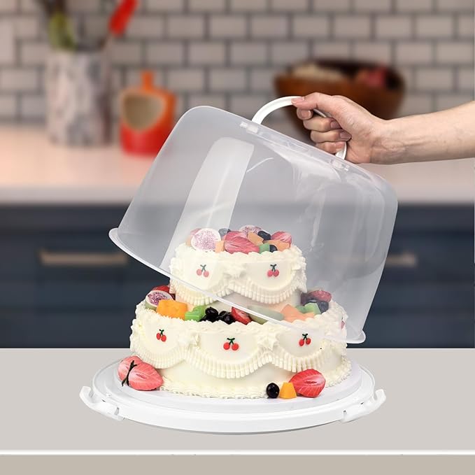 Round Cake Carrier Box with Lid and Handle, Transportation Insulated Bag for Cakes, Cupcakes and Pies, Triple Locking Design for Safe Transportation (Purple, 12 * 12 * 7.9 Inch)