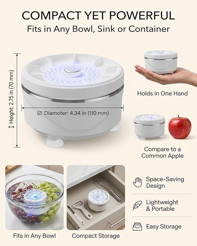 Ultrasonic Fruit and Vegetable Produce Cleaner Device Washing Machine Portable Wireless Waterproof Veggies Wash Cleaning Purifier with Titanium Electrolysis Purification for Home Kitchen(3PCS)